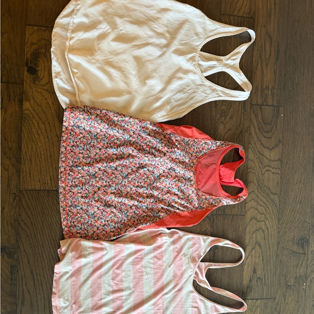Set of Three Lululemon Women's Tank Tops - Floral, Striped, and Solid